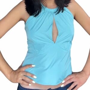 Zara Blue Fitted Cut Out Tank Top